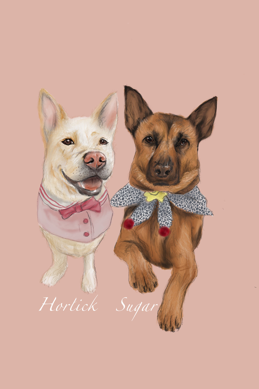 Bespoke Hand-Drawn Pet Portrait - Canvas Bag - Two Pets