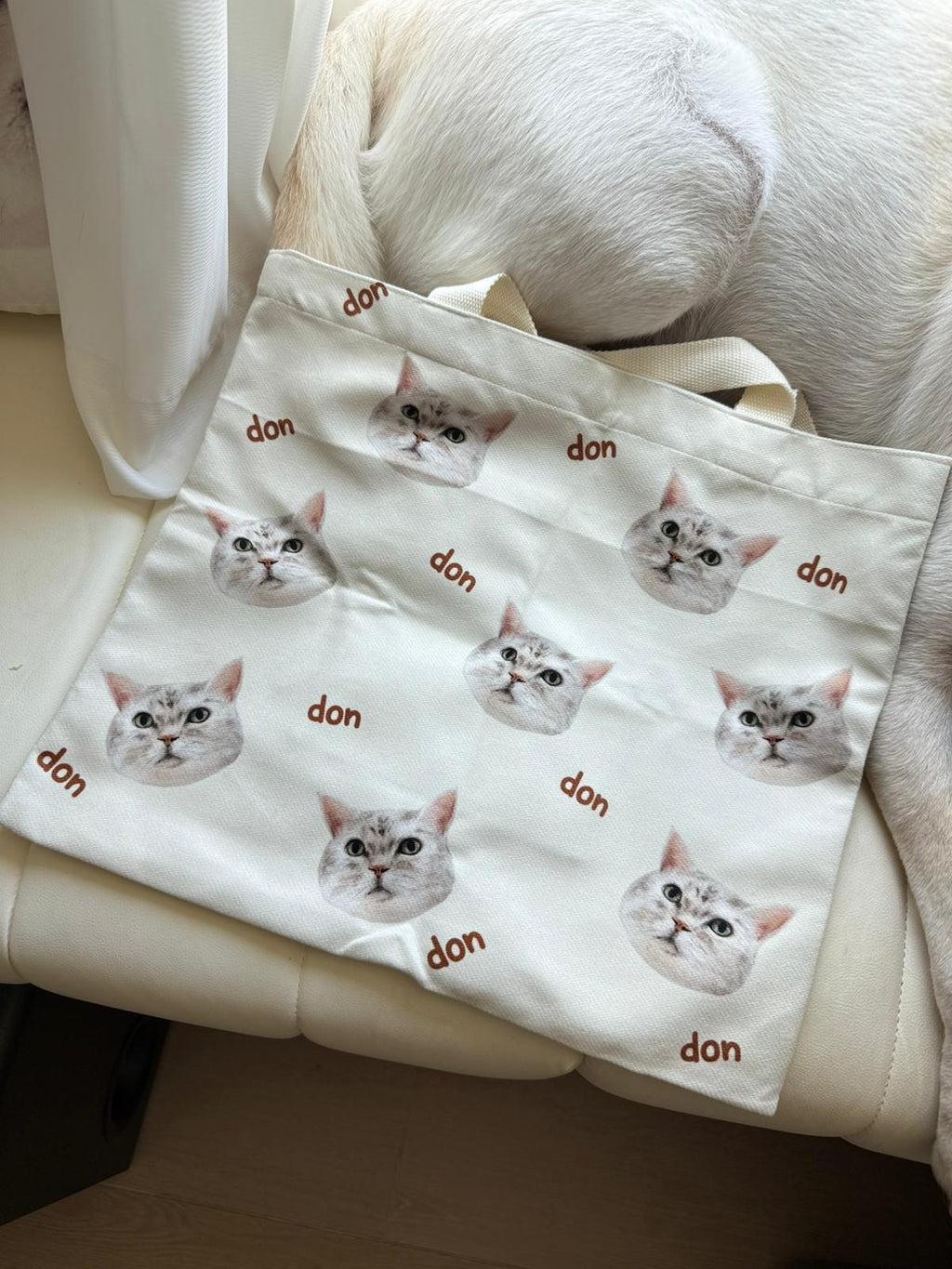 Bespoke Hand-Drawn Pet Big Head- Canvas Bag - Two Pets